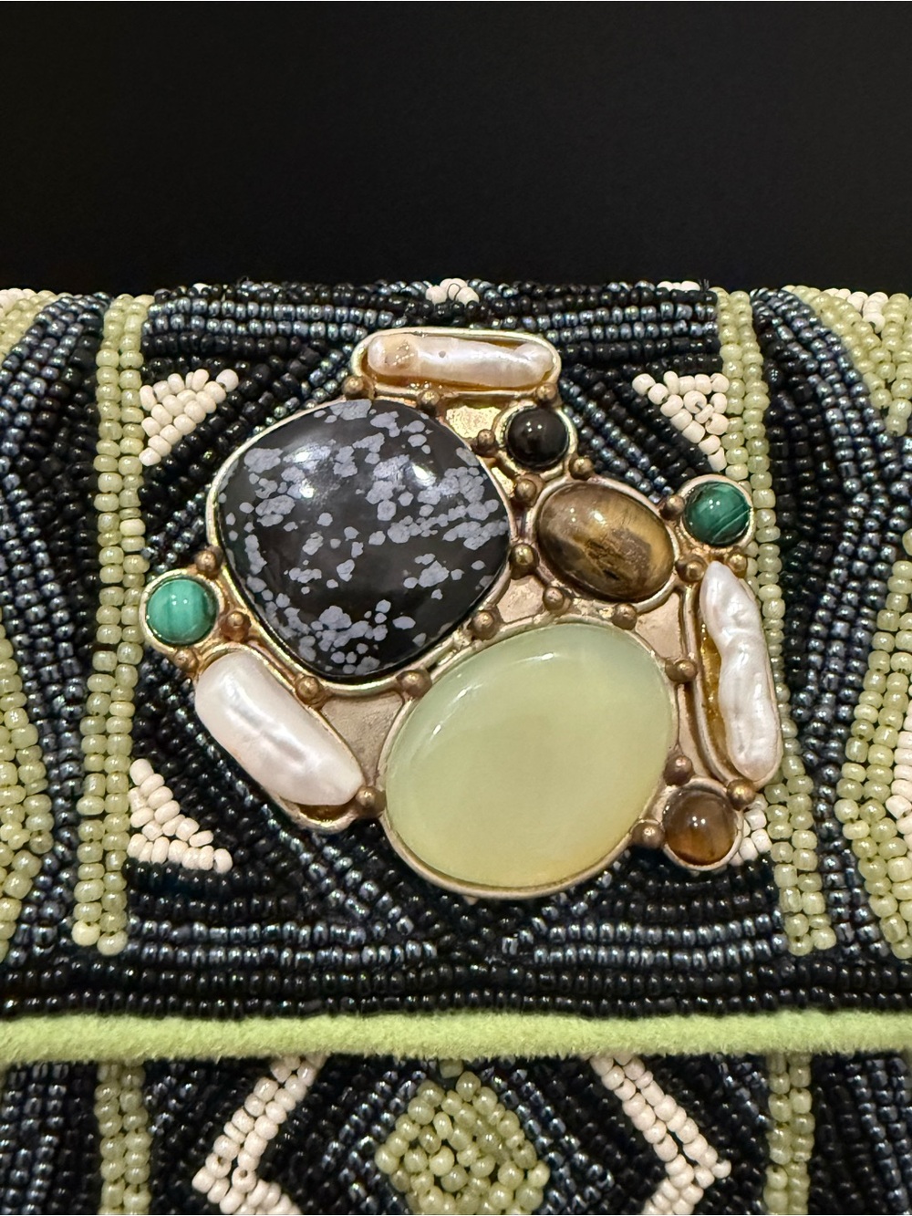 MARY FRANCES Geometric Beaded Natural Gemstones Cluster Embellished Evening Bag - Picture 5 of 16